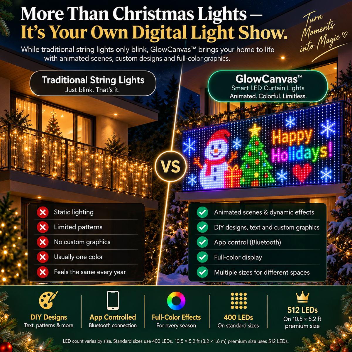 🎅💡GlowCanvas Smart Christmas Curtain Lights – App-Controlled DIY Animated LED Display