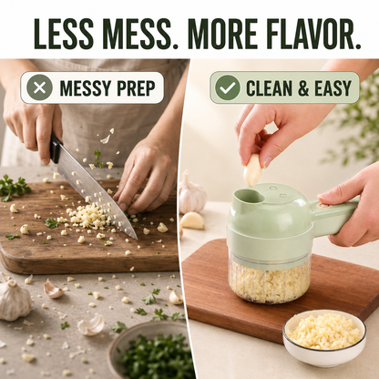 🔥 4-in-1 Electric Chopper 🧄 Slice, Mince, Peel & Clean with Ease
