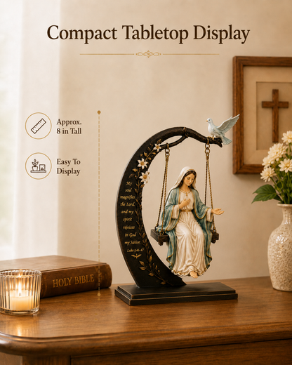 ✝️ Christian Faith Table Decor - Blessed Mary Cradle Swing Sculpture 🕊️