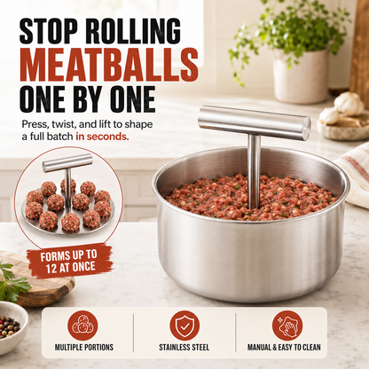 🥩 Stainless Steel 6-Hole Meatball Maker, Quick DIY Tool for Meat Balls, Fish Balls, Veggie Balls & Ice Cream