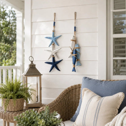 2026 Hot Sale🔥LED Lighted Nautical Wooden Starfish & Fish Hanging Wall Art