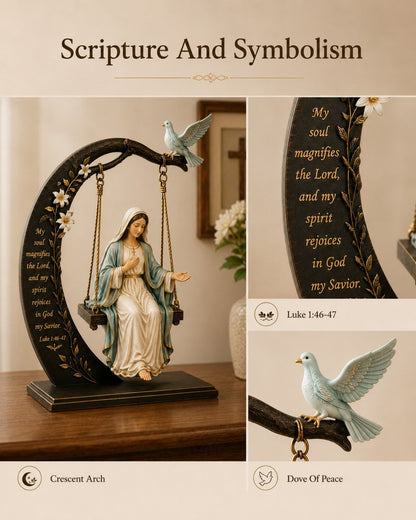 ✝️ Christian Faith Table Decor - Blessed Mary Cradle Swing Sculpture 🕊️