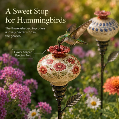 🐦🌸 Vintage Hummingbird Feeder Garden Stake – Decorative Outdoor Bird Feeder