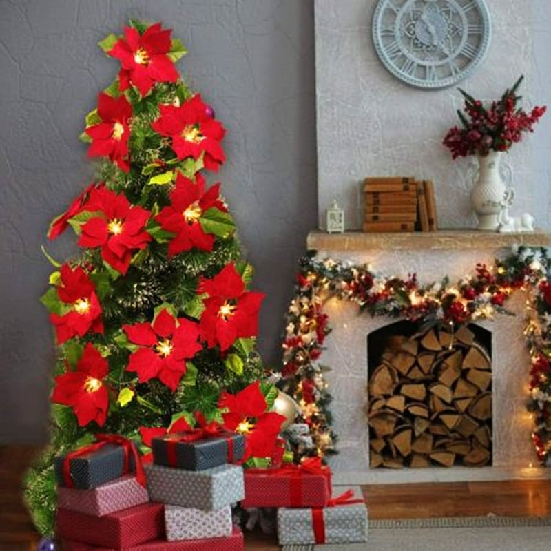 🎁 50% OFF Christmas Gift Decor – Poinsettia LED Garland String Lights