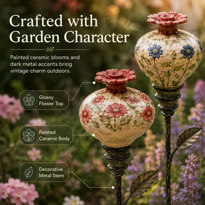 🐦🌸 Vintage Hummingbird Feeder Garden Stake – Decorative Outdoor Bird Feeder
