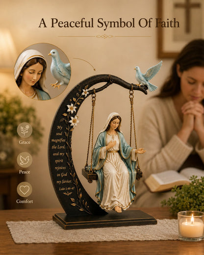 ✝️ Christian Faith Table Decor - Blessed Mary Cradle Swing Sculpture 🕊️