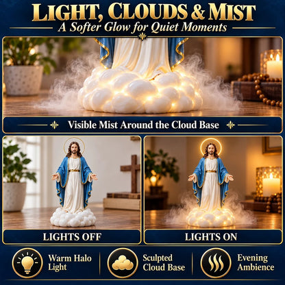✝️ Ahlwocore Illuminated Jesus Cloud Mist Humidifier – Warm Halo Light & Faith-Inspired Home Décor