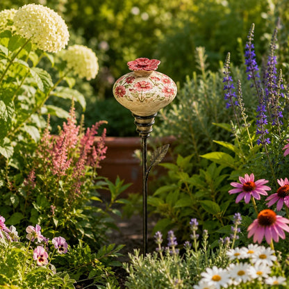 🐦🌸 Vintage Hummingbird Feeder Garden Stake – Decorative Outdoor Bird Feeder
