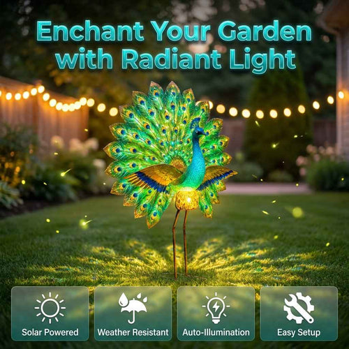 💥SAVE 44%🦚 Dynamic Light Shadow Solar Peacock Garden Sculpture, Waterproof Outdoor Yard LED Decor Statue