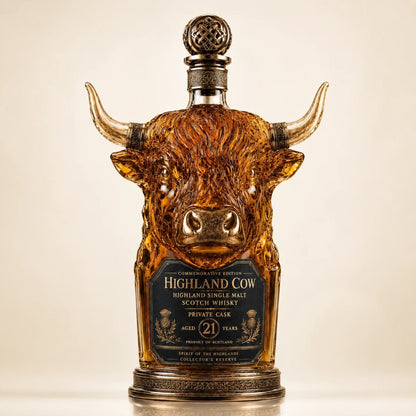 🐂 Highland Cow 21-Year Scotch Whisky Bottle 🥃 Unique Cow Head Design