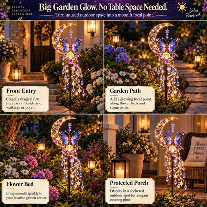 🦋 Glowing Butterfly Crescent Moon Solar Garden Light