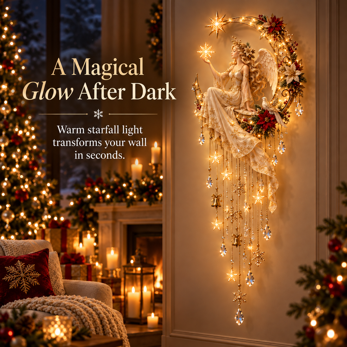 🔥 Last Day 50% OFF –Angel’s Moonlit Starfall – Lighted Christmas Angel Wall Decor 🪽