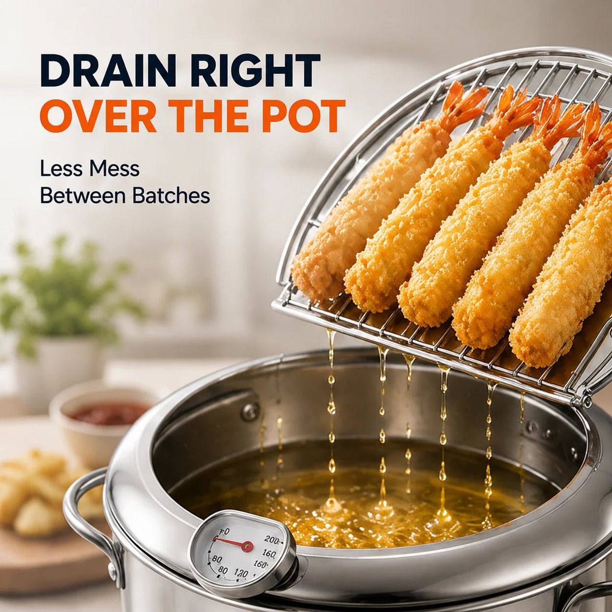 Last Day 60 % OFF🍟 Fry Crispy Food at Home – Stovetop Deep Fryer Pot with Thermometer & Drain Rack