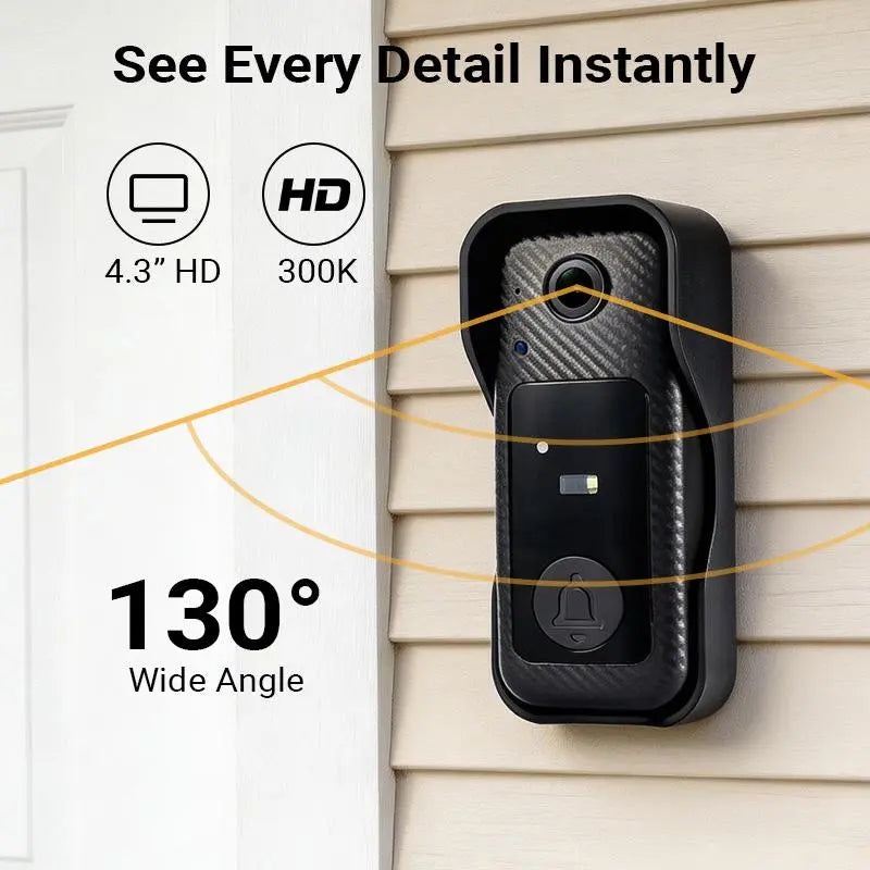 🔥X6F Wireless Video Doorbell Camera🛡️ 4.3‑Inch HD Color Screen, Night Vision, No WiFi & No App Required for Home Security