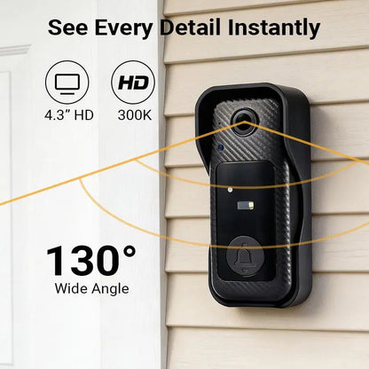 🔥X6F Wireless Video Doorbell Camera🛡️ 4.3‑Inch HD Color Screen, Night Vision, No WiFi & No App Required for Home Security