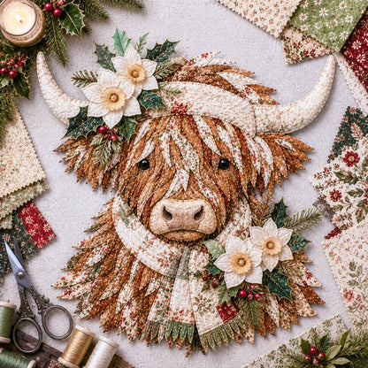 🔥Hot Sale🐮💐🌸 Birth Flower Highland Cow 3D Layered Fabric Art DIY Kit (Beginner-friendly)