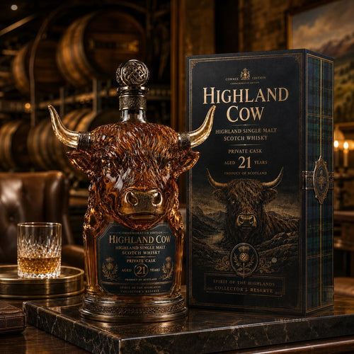 🐂 Highland Cow 21-Year Scotch Whisky Bottle 🥃 Unique Cow Head Design