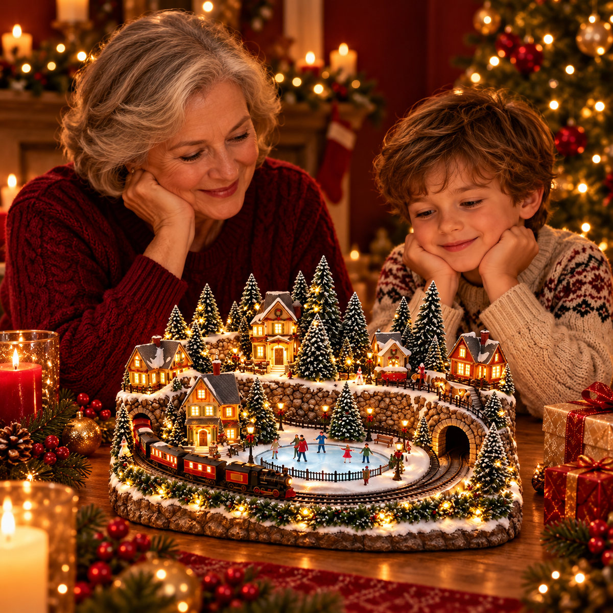 🔥 🚂 Animated Holiday Train & Ice Rink Scene ✨
