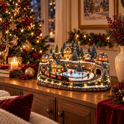 🔥 🚂 Animated Holiday Train & Ice Rink Scene ✨