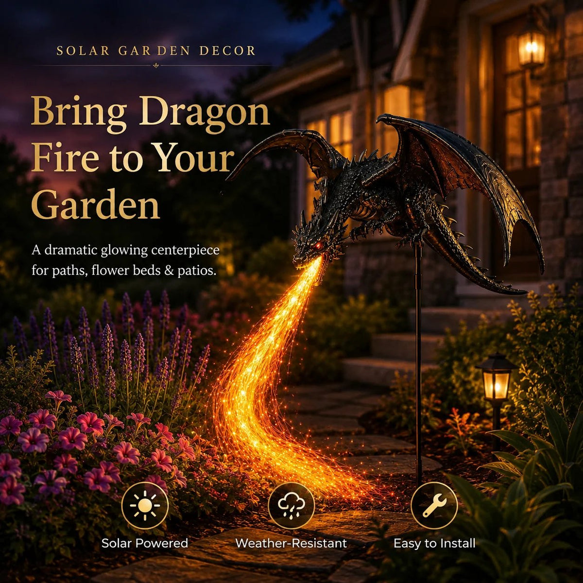 🔥 The price is limited! 🐲Solar Dragon Garden Light, Realistic Flickering Flame LED🔥