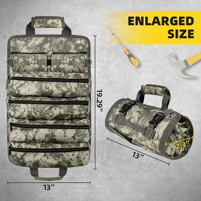 Heavy‑Duty Hanging Tool Bag, 6 Zipper Pockets, Hang‑Open Pegboard Wall Organizer, Hand Tool Storage Pouch for Garage Workshop DIY Home Repairs