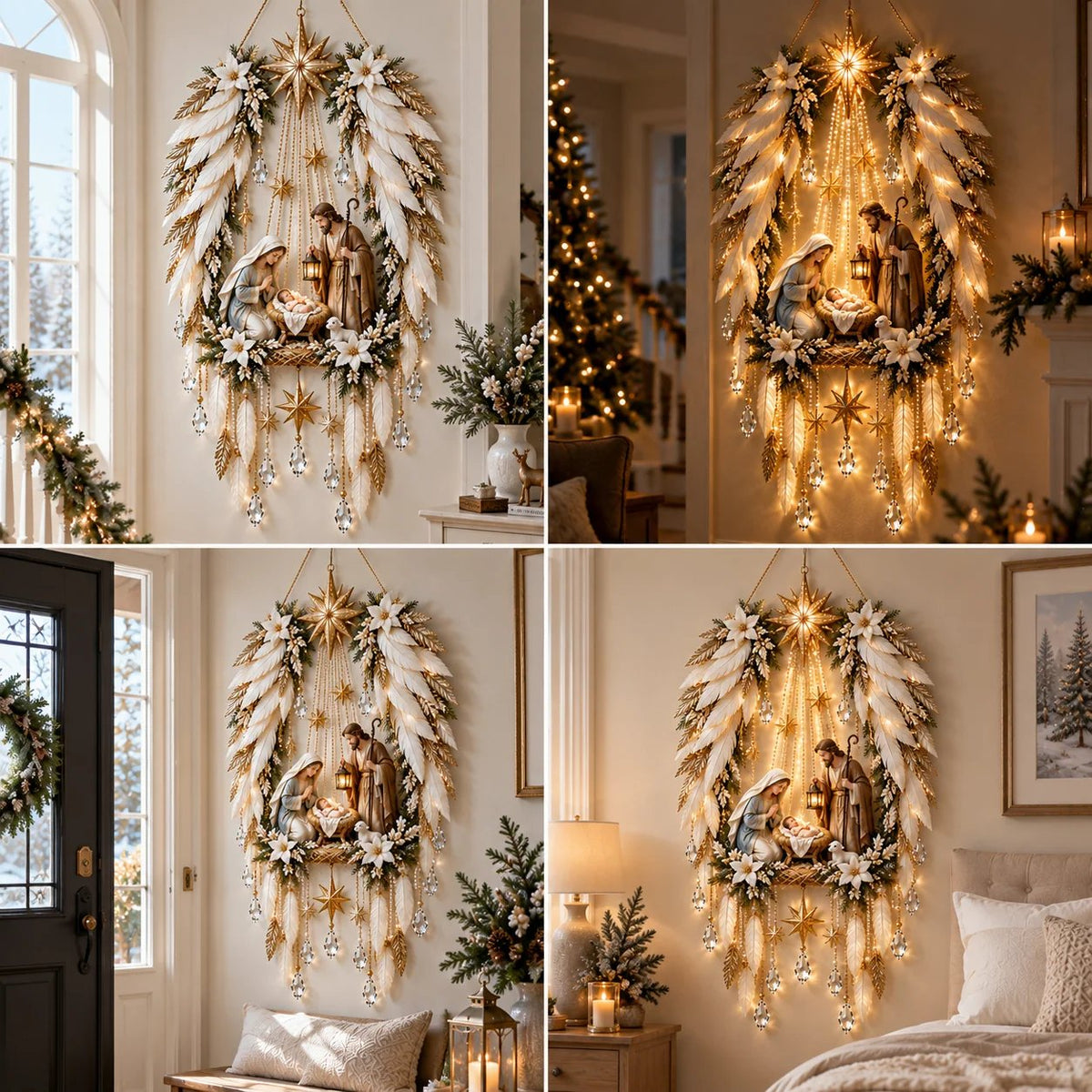 ✨🎄 Lighted Angel Wings Nativity Decor – Warm Christmas Wall Accent