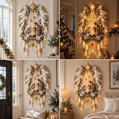 ✨🎄 Lighted Angel Wings Nativity Decor – Warm Christmas Wall Accent