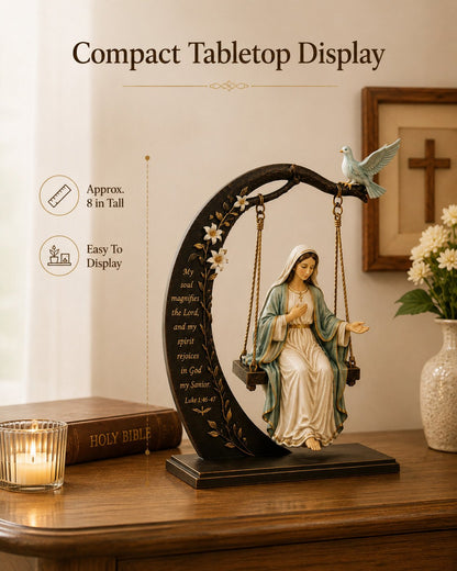 ✝️ Christian Faith Table Decor - Blessed Mary Cradle Swing Sculpture 🕊️