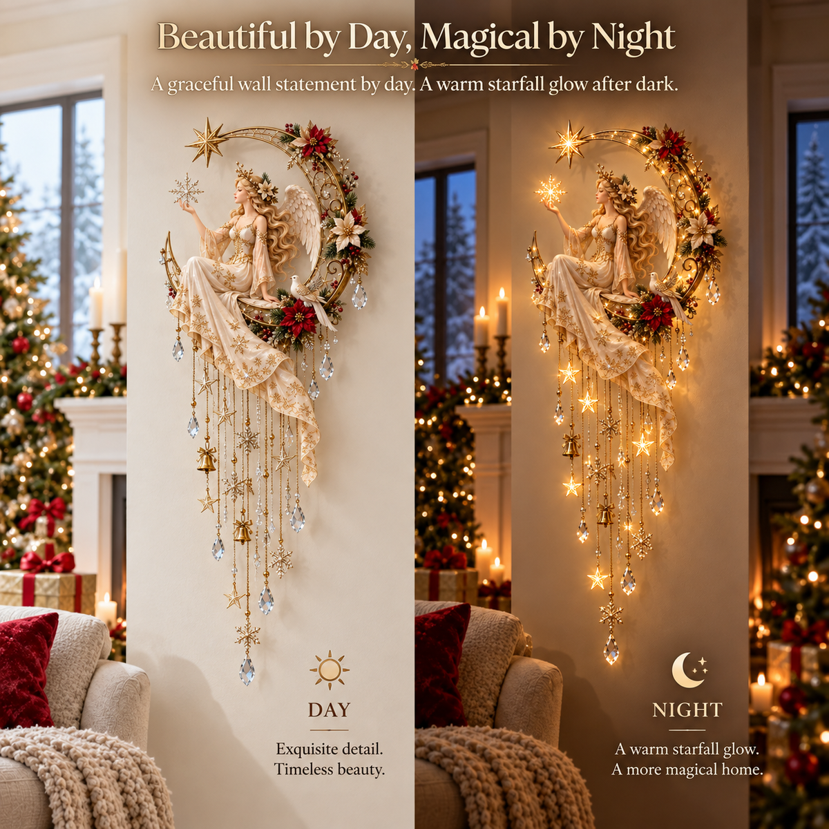 🔥 Last Day 50% OFF –Angel’s Moonlit Starfall – Lighted Christmas Angel Wall Decor 🪽
