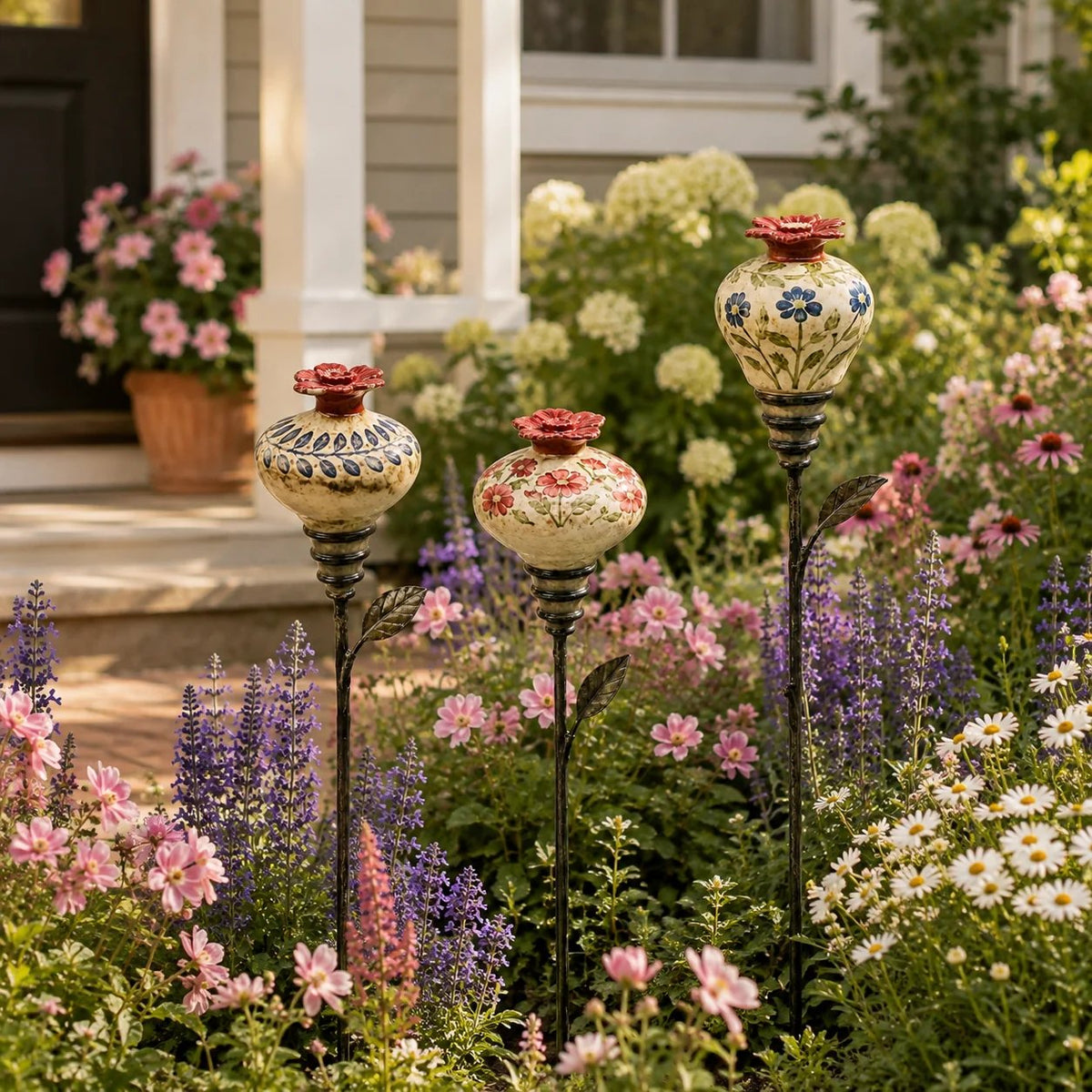 🐦🌸 Vintage Hummingbird Feeder Garden Stake – Decorative Outdoor Bird Feeder