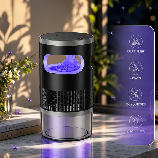 🦟✨ Indoor Insect Trap with UV Light & Powerful Suction | Non-Zapper Bug Catcher for Mosquitoes, Fruit Flies, Gnats & Moths | USB Rechargeable (Includes 18650 Lithium Battery)