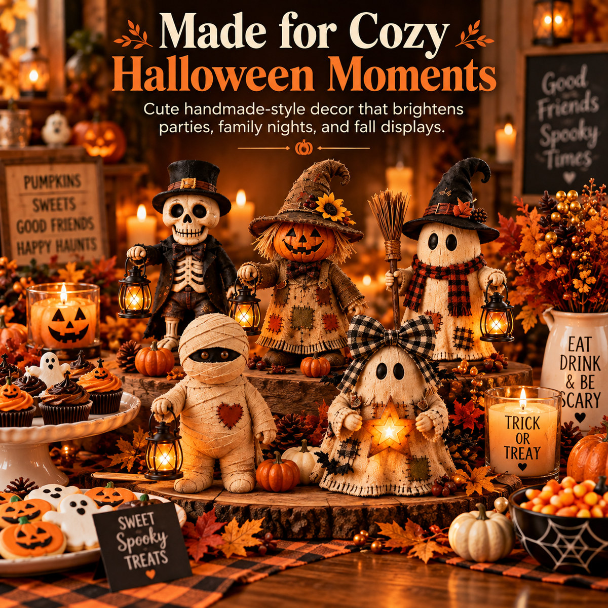 🎃 Halloween Monster Lantern Figurines – 5 Cozy Spooky Styles