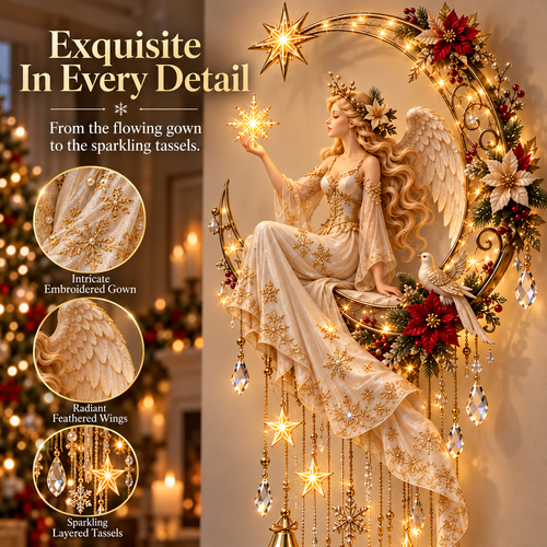 🔥 Last Day 50% OFF –Angel’s Moonlit Starfall – Lighted Christmas Angel Wall Decor 🪽