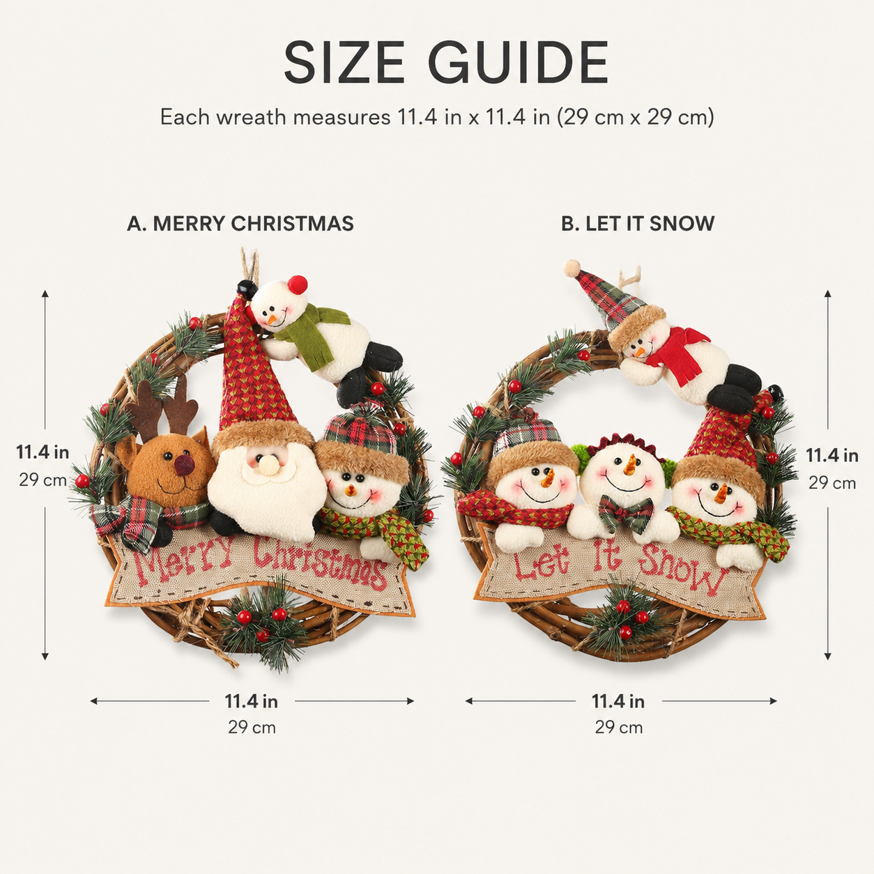 🎄 Plush Christmas Wreath – Santa, Reindeer & Snowman Door Hanging Decor