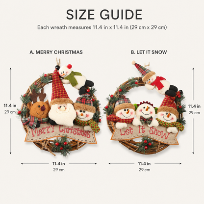 🎄 Plush Christmas Wreath – Santa, Reindeer & Snowman Door Hanging Decor
