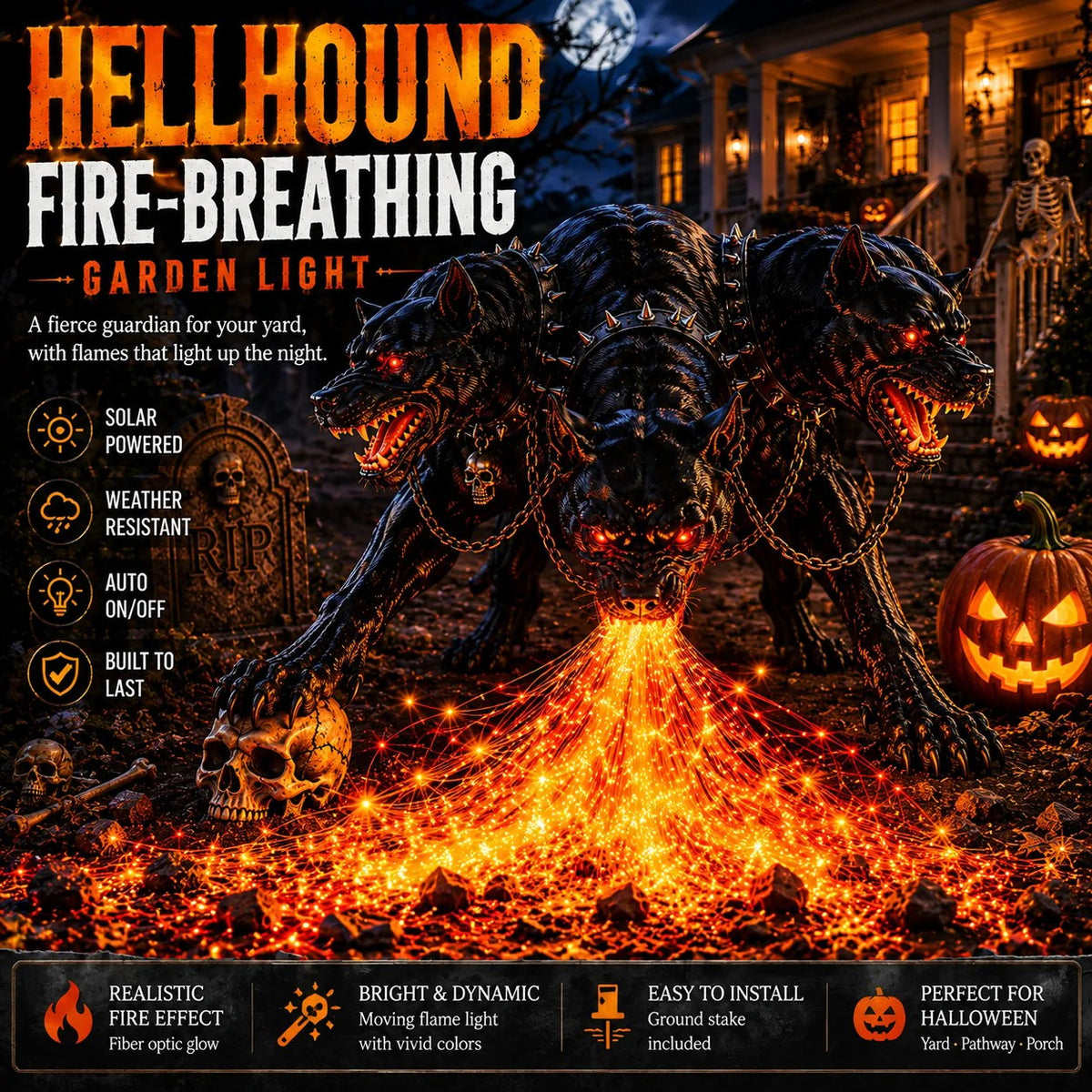 🔥 Limited-Time 49% OFF – 🎃 3-Headed Hellhound Halloween Light – Make Your Yard the One Everyone Remembers