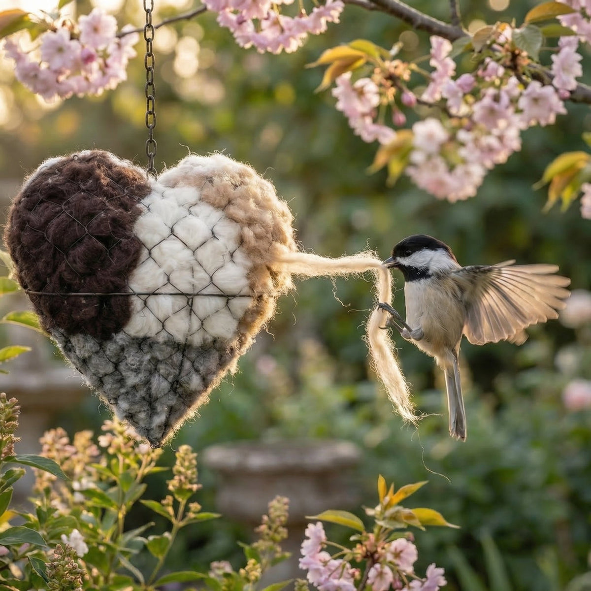 🪶Handmade Heart-Shaped Alpaca Fiber for Bird Nesting-Help Wild Birds Build Warm Nests