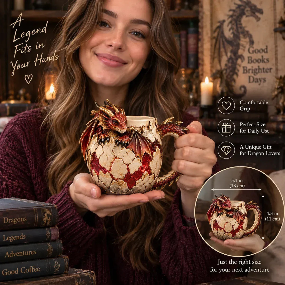 ⏳ Last Day 50% OFF – 🐉 Dragonbound  Sculpted Dragon Mug Collection | 6 Fantasy Realm Designs with Raised 3D Dragon Details ☕