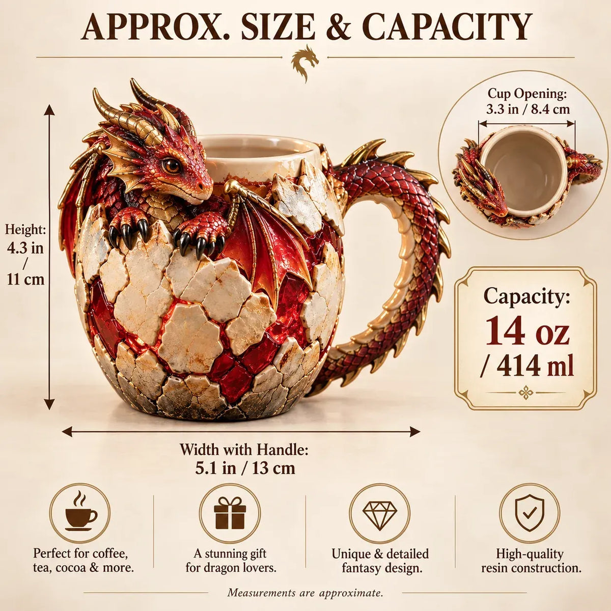 ⏳ Last Day 50% OFF – 🐉 Dragonbound  Sculpted Dragon Mug Collection | 6 Fantasy Realm Designs with Raised 3D Dragon Details ☕