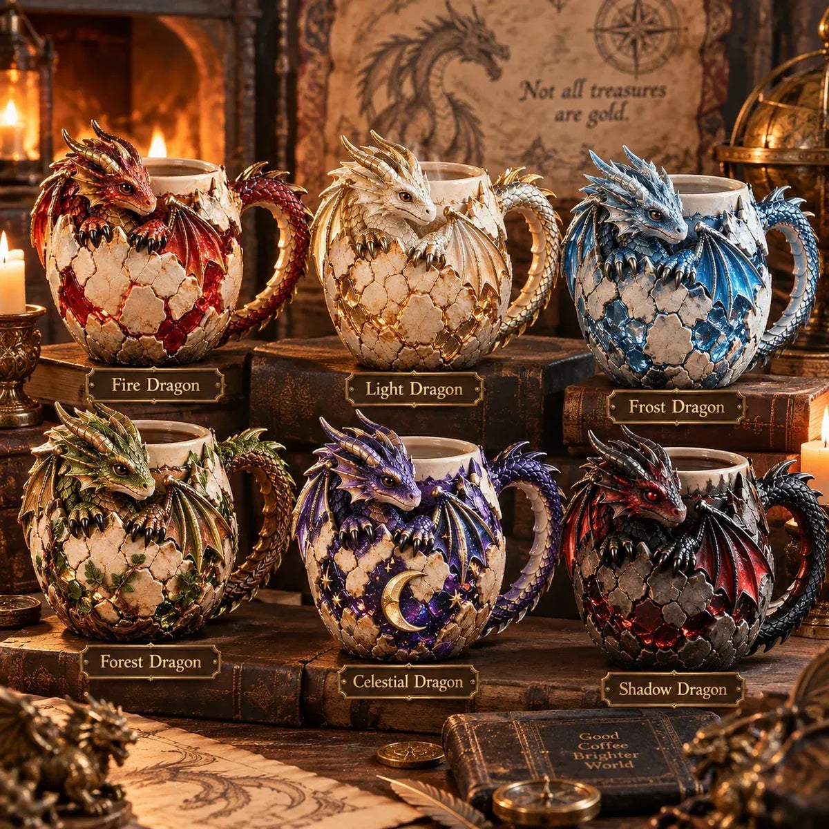 ⏳ Last Day 50% OFF – 🐉 Dragonbound  Sculpted Dragon Mug Collection | 6 Fantasy Realm Designs with Raised 3D Dragon Details ☕