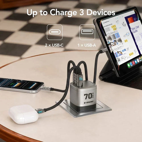 ⚡ 70W GaN Universal Travel Adapter – 3-Port Fast Charging with Rotary Plug🌍