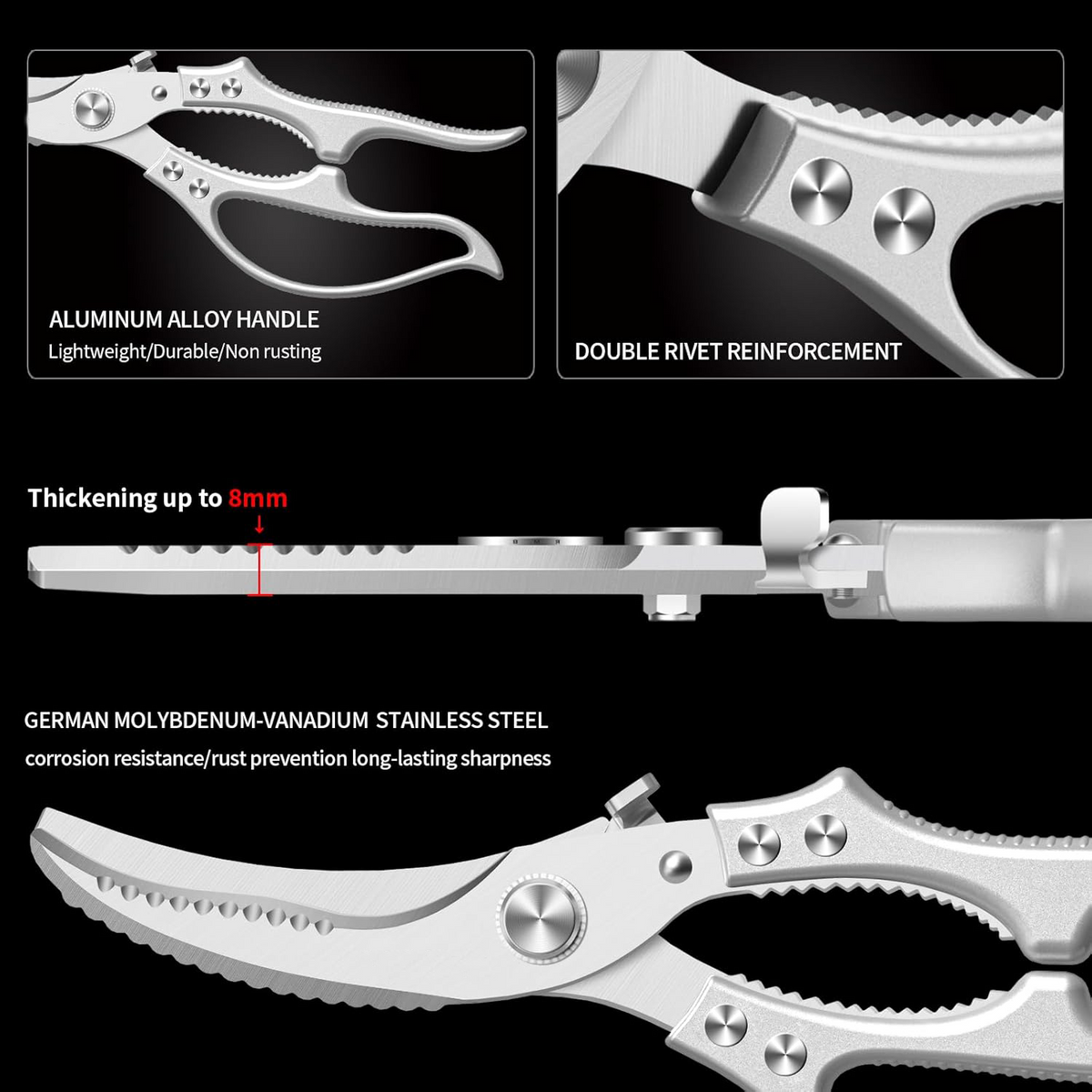 ✂️ Heavy-Duty Multifunction Kitchen Shears -Fish Scaler🐟 Bottle Opener🍾Safety Lock 🔪