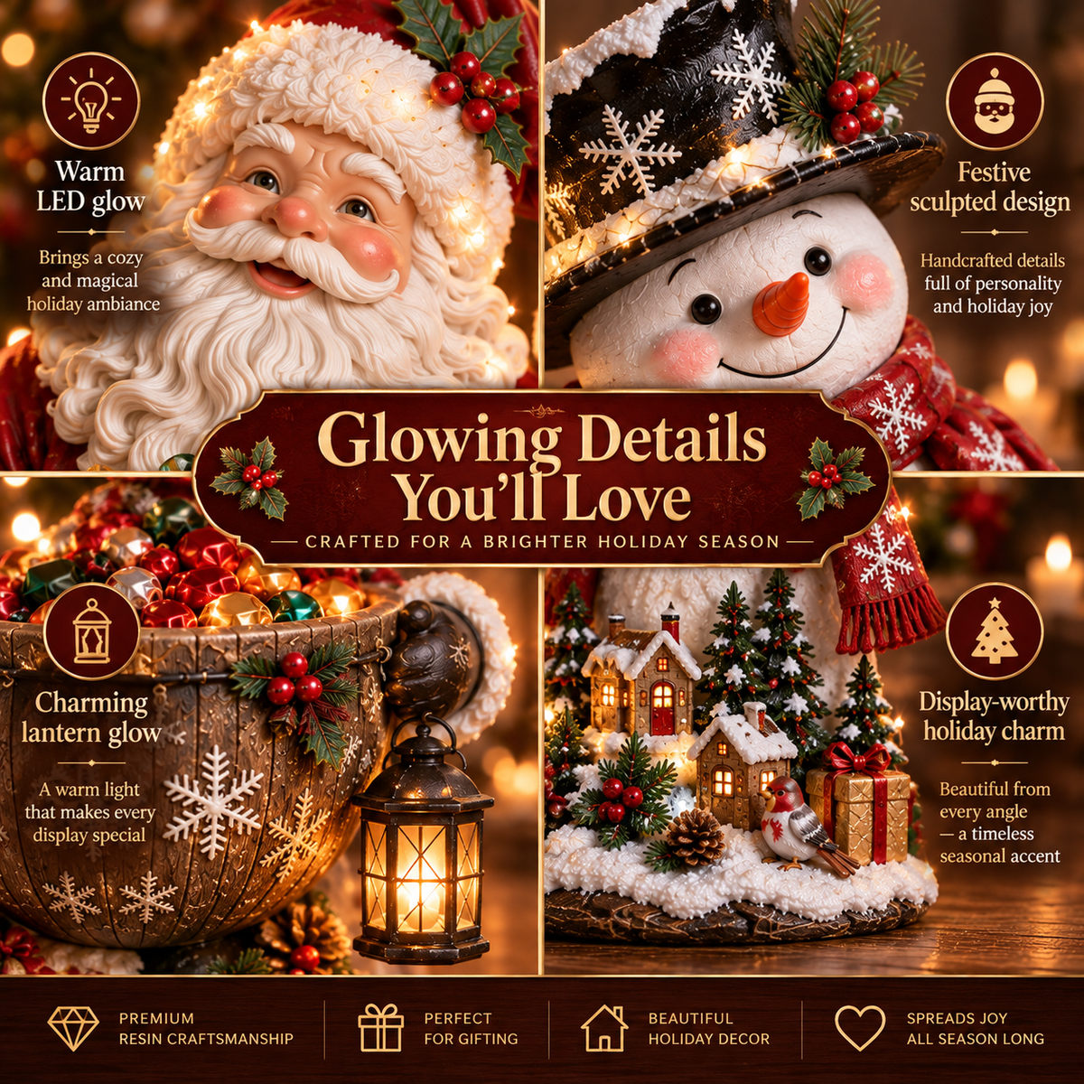 Ahlwocore Lighted Christmas Candy Bowls - Holiday Designs