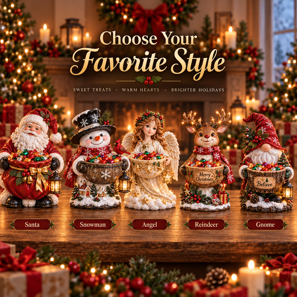 Ahlwocore Lighted Christmas Candy Bowls - Holiday Designs