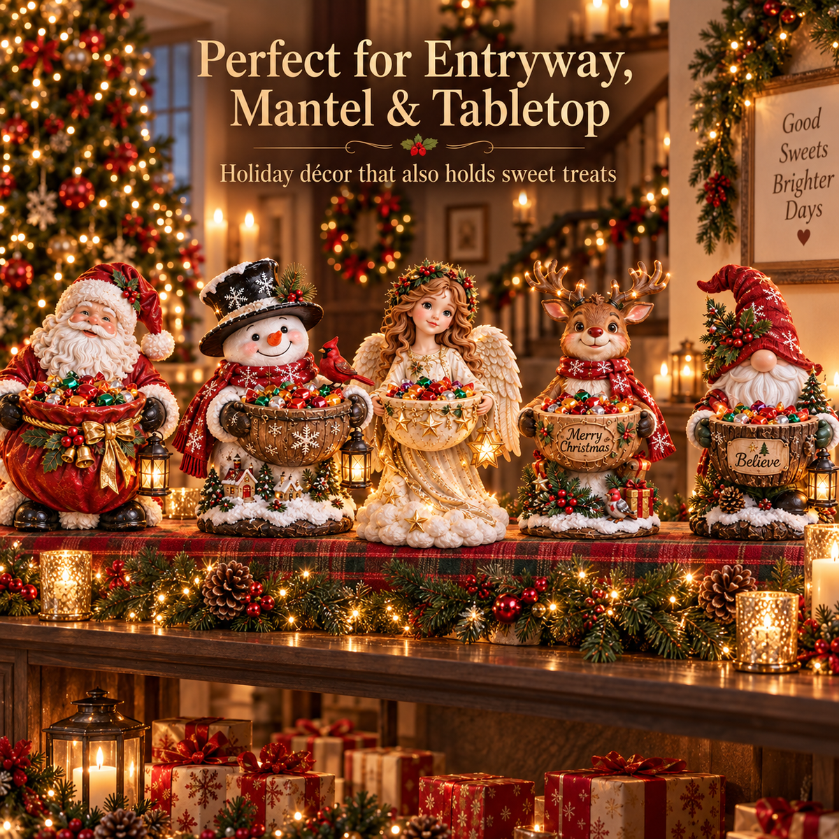Ahlwocore Lighted Christmas Candy Bowls - Holiday Designs