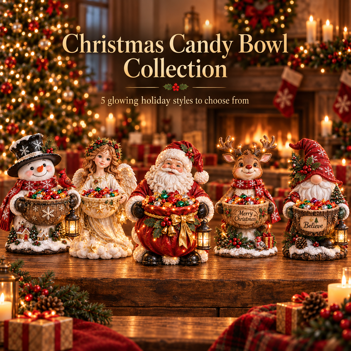 Ahlwocore Lighted Christmas Candy Bowls - Holiday Designs