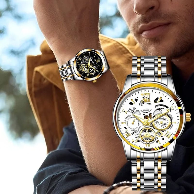 ⌚ Roman Skeleton Automatic Mechanical Watch – Classic Men's Open-Dial Timepiece