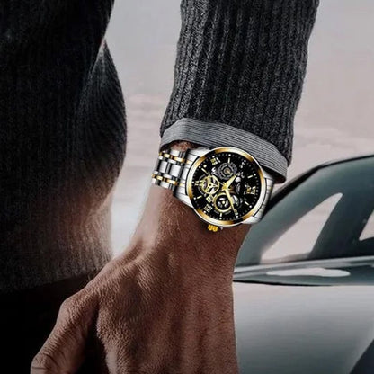 ⌚ Roman Skeleton Automatic Mechanical Watch – Classic Men's Open-Dial Timepiece