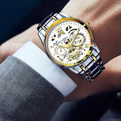 ⌚ Roman Skeleton Automatic Mechanical Watch – Classic Men's Open-Dial Timepiece