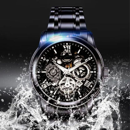 ⌚ Roman Skeleton Automatic Mechanical Watch – Classic Men's Open-Dial Timepiece